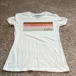 Orvis Women's White Tee with Pink and Gold Stripes